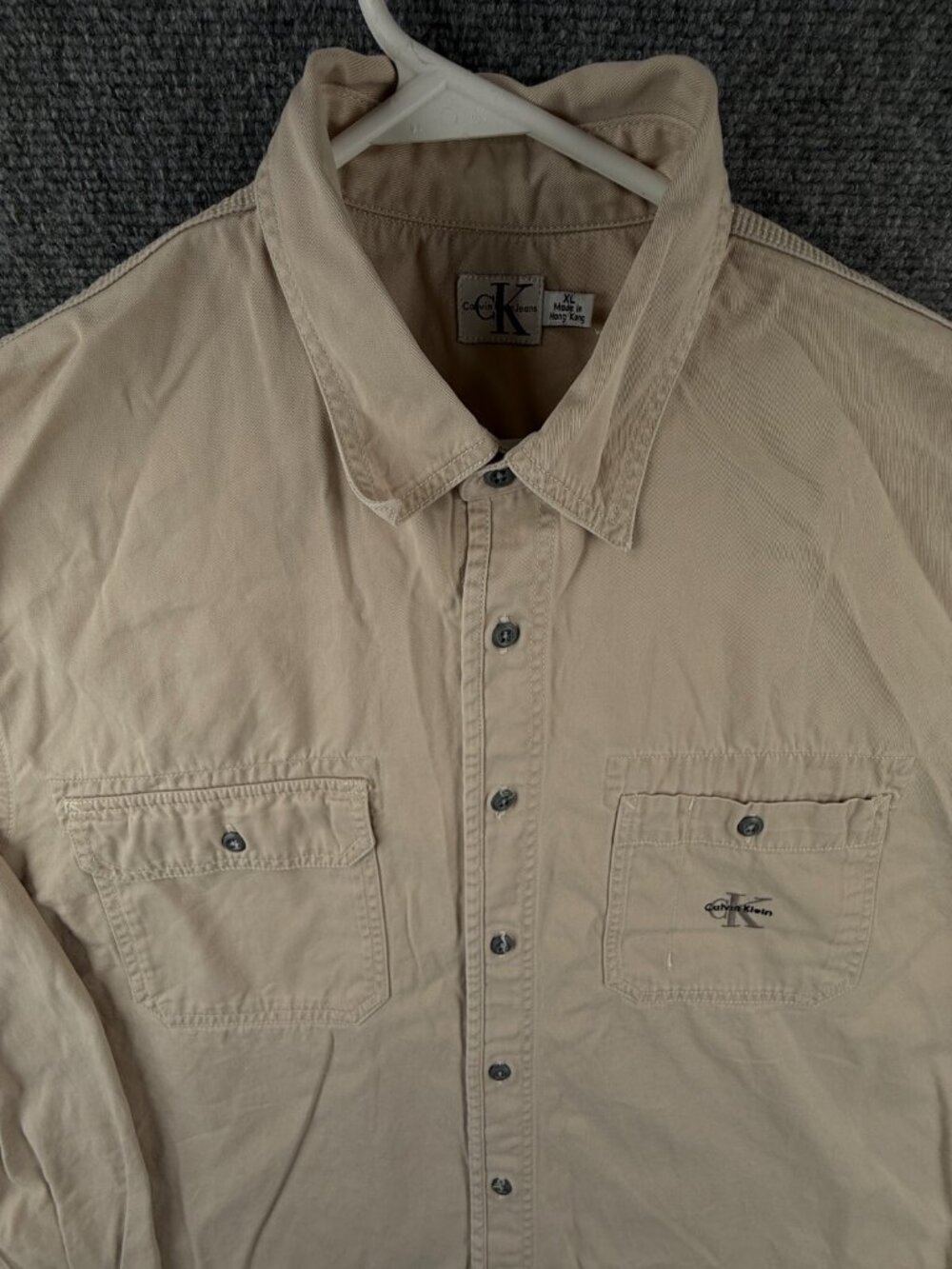 Calvin Klein HEAVYWEIGHT XL Beige Men Long Sleeve Button Up Safari Shirt Cotton